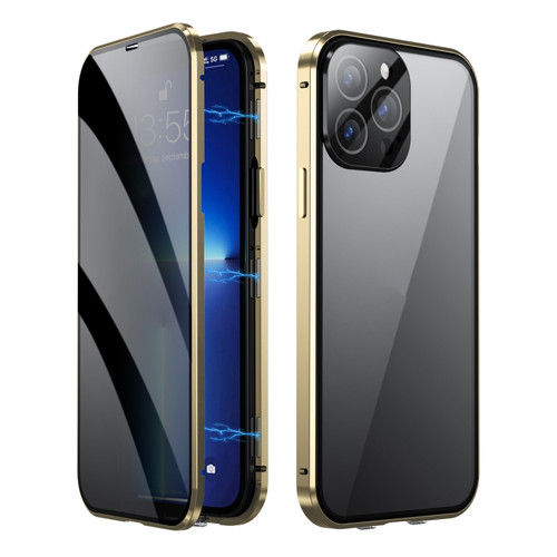 Fusion360 iPhone 14 Pro Dual-Lock Anti-peeping Glass 360 Full Body Frosted Magnetic Phone Case - Gold