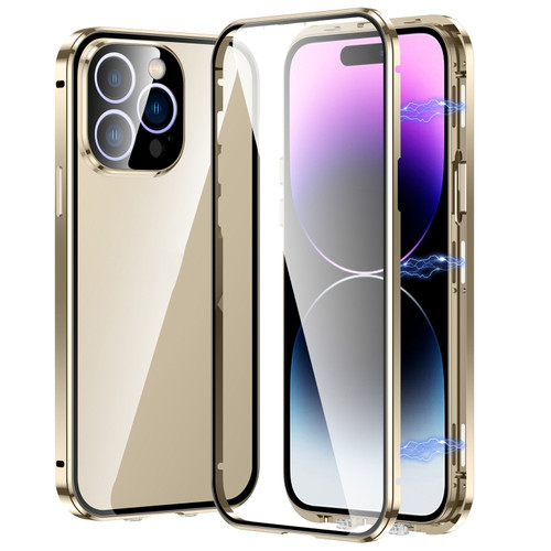 Fusion360 iPhone 14 Pro Max Magnetic Double-buckle HD Tempered Glass Phone Case  - Gold