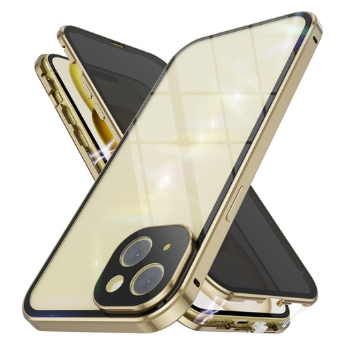 Fusion360 iPhone 15 Anti-peeping Magnetic Double-sided Tempered Glass Phone Case - Gold