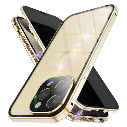 Fusion360 iPhone 15 Pro Max Anti-peeping Magnetic Double-sided Tempered Glass Phone Case - Gold