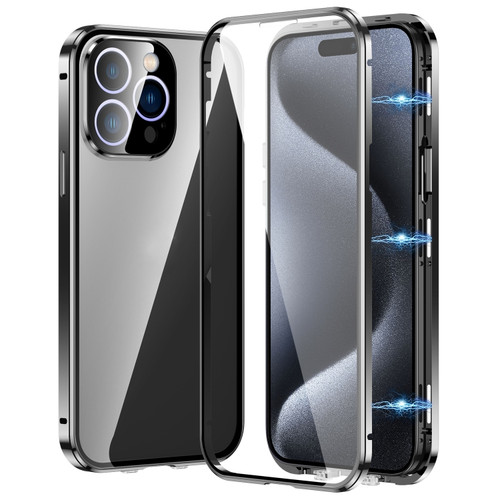 Fusion360 iPhone 15 Pro Max Magnetic Double-buckle HD Tempered Glass Phone Case - Black