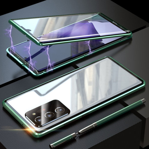 Fusion360 Samsung Galaxy Note20 Ultra Magnetic Metal Frame Double-sided Tempered Glass Case - Green