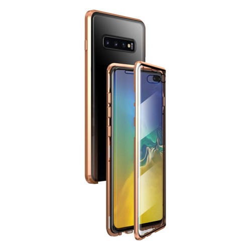 Fusion360 Samsung Galaxy S10+ Magnetic Metal Frame Double-sided Tempered Glass Case - Gold