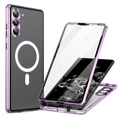 Fusion360 Samsung Galaxy S22 5G HD Full Cover Magsafe Magnetic Metal Tempered Glass Phone Case - Purple