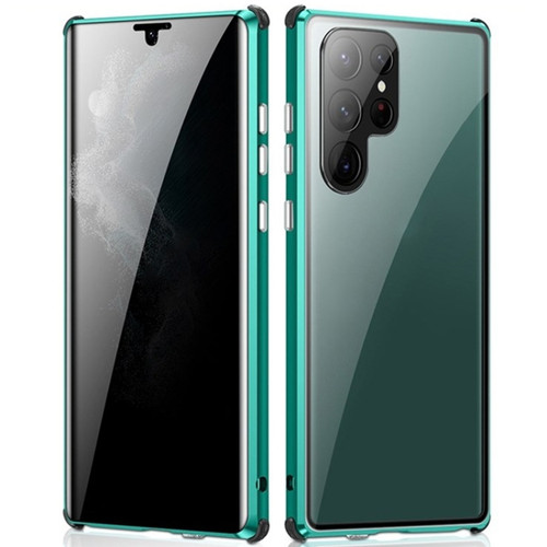 Fusion360 Samsung Galaxy S22 Ultra 5G Anti-peeping Magnetic Double-sided Tempered Glass Phone Case - Green