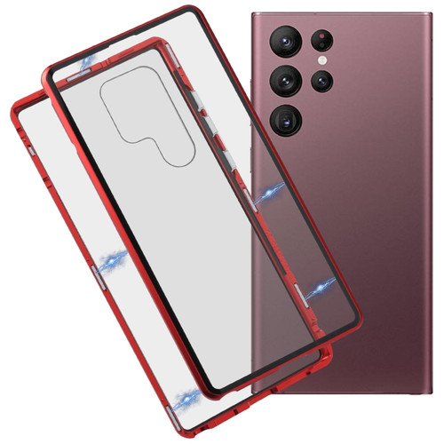 Fusion360 Samsung Galaxy S22 Ultra 5G HD Magnetic Metal Tempered Glass Phone Case - Red