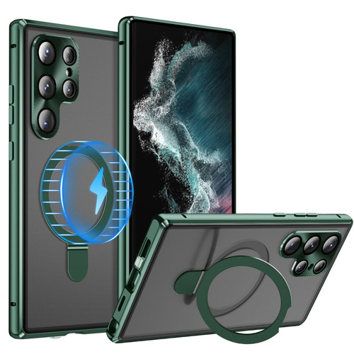 Fusion360 Samsung Galaxy S22 Ultra 5G MagSafe Magnetic HD Frosted Tempered Glass Holder Phone Case - Green