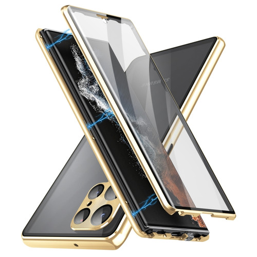 Fusion360 Samsung Galaxy S24 Ultra 5G HD Full Cover Magnetic Metal Tempered Glass Phone Case - Gold