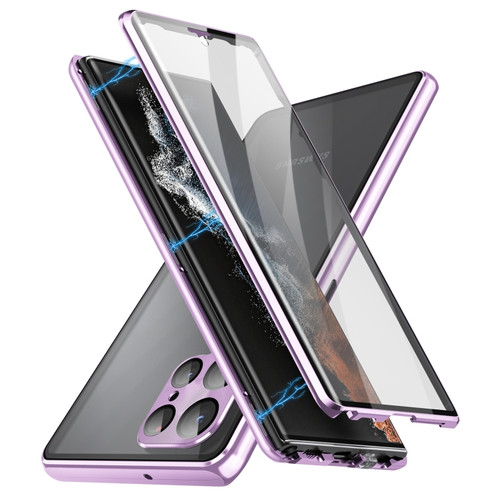 Fusion360 Samsung Galaxy S24 Ultra 5G HD Full Cover Magnetic Metal Tempered Glass Phone Case - Purple