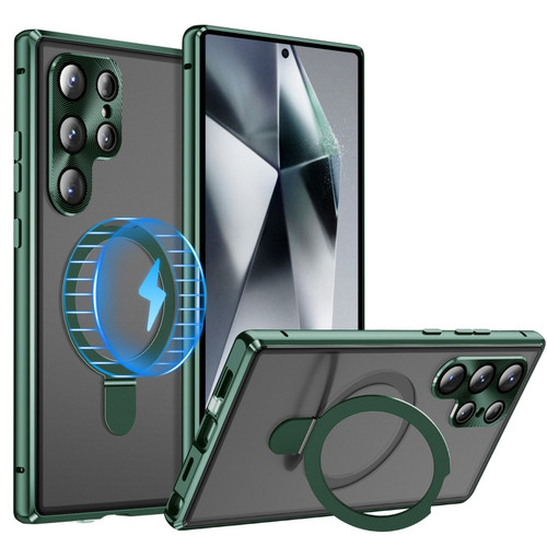 Fusion360 Samsung Galaxy S24 Ultra 5G MagSafe Magnetic HD Frosted Tempered Glass Holder Phone Case - Green