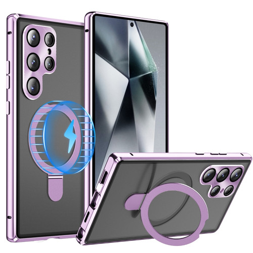 Fusion360 Samsung Galaxy S24 Ultra 5G MagSafe Magnetic HD Frosted Tempered Glass Holder Phone Case - Purple