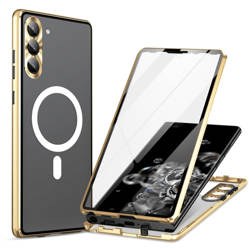 Fusion360 Samsung Galaxy S24+ 5G HD Full Cover Magsafe Magnetic Metal Tempered Glass Phone Case - Gold