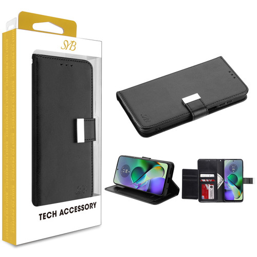 SYB Wallet Folio Case for Motorola Moto G Play 4G (2024) - Black / Black