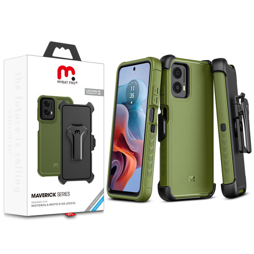 MyBat Pro Antimicrobial Maverick Series Case with Holster for Motorola Moto G 5G (2024) - Army Green / Black