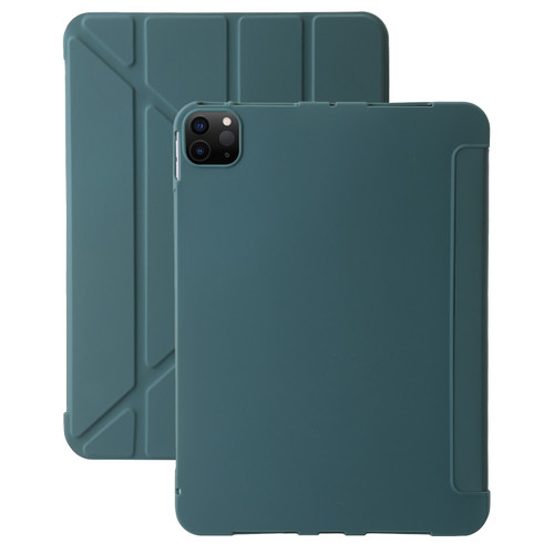 iPad Pro 13 2024 TPU Deformation Flip Leather Tablet Case with Holder - Dark Green