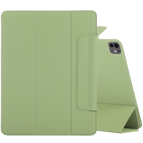 iPad Pro 13 2024 Double-sided Clip Fixed Buckle Magnetic PU Leather Smart Tablet Case - Grass Green