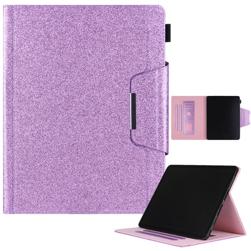 iPad Pro 13 2024 Glitter Metal Buckle Leather Smart Tablet Case - Purple