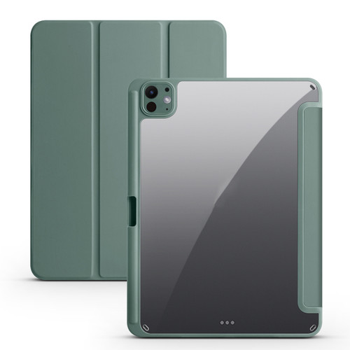 iPad本体 SKST iPad Pro 13 2024 Acrylic 3-folding Smart Leather Tablet Case - Green