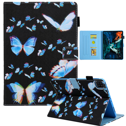 iPad Pro 11 2024 Colored Drawing Leather Smart Tablet Case - Dream Blue Butterfly