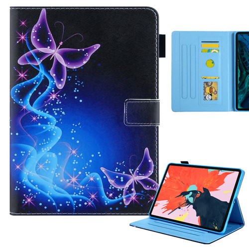 iPad Pro 11 2024 Colored Drawing Leather Smart Tablet Case - Dual Purple Butterflies