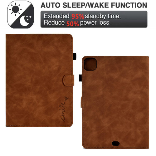 iPad Pro 11 2024 Embossed Smile Smart Leather Tablet Case - Brown