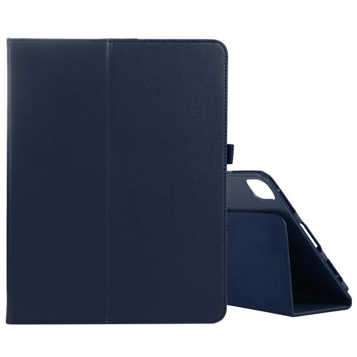 iPad Pro 11 2024 Litchi Texture Solid Color Leather Tablet Case - Dark Blue