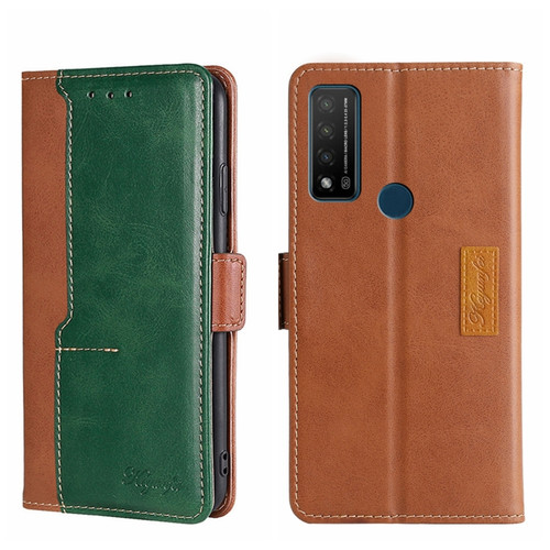 TCL 20 R 5G/Bremen/20 AX 5G Contrast Color Side Buckle Leather Phone Case - Light Brown + Green