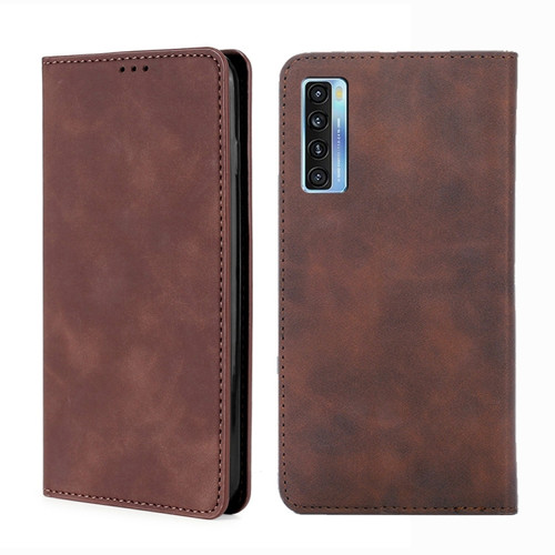 TCL 20s / 20 5G / 20L / 20L+ Skin Feel Magnetic Leather Phone Case - Dark Brown