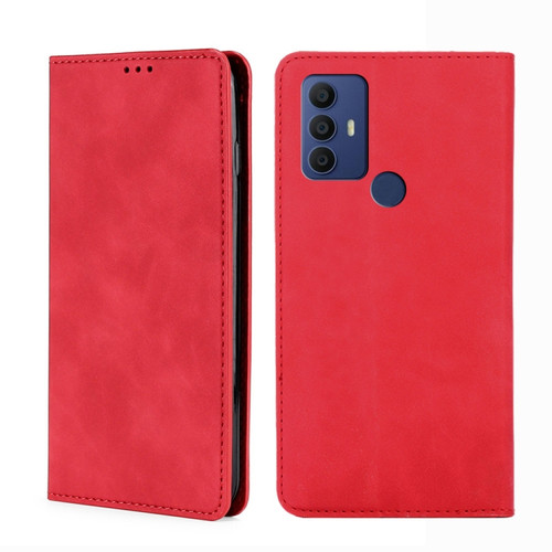 TCL 30 SE / 306 / 305 / Aqous V6 / V6 Plus Skin Feel Magnetic Horizontal Flip Leather Phone Case - Red