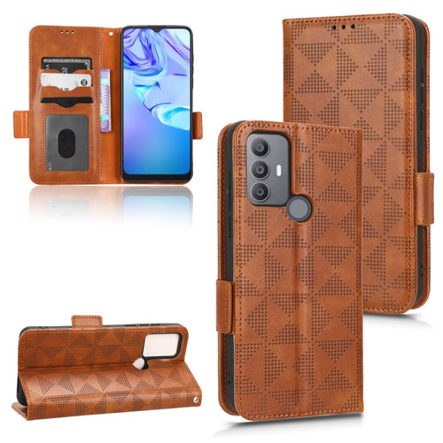 TCL 30 SE 5G / 30E / 306 / 305 Symmetrical Triangle Leather Phone Case - Brown