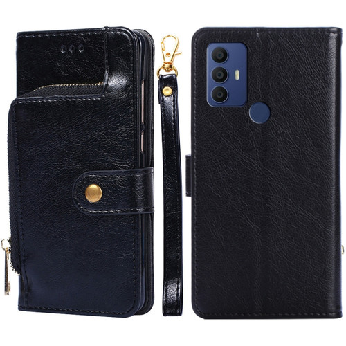 TCL 30 SE/306/305/Sharp Aqous V6/Aqous V6 Plus Zipper Bag Leather Phone Case - Black