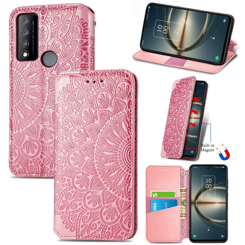 TCL 30 V 5G Blooming Mandala Embossed Magnetic Leather Phone Case - Pink