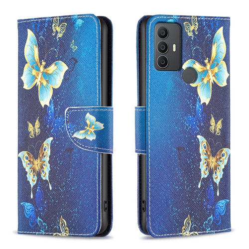 TCL 305 / 306 / 30 SE Colored Drawing Pattern Leather Phone Case - Gold Butterfly