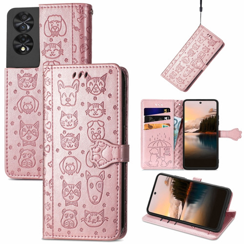 TCL 40 NXTpaper 5G Cat and Dog Embossed Leather Phone Case - Rose Gold