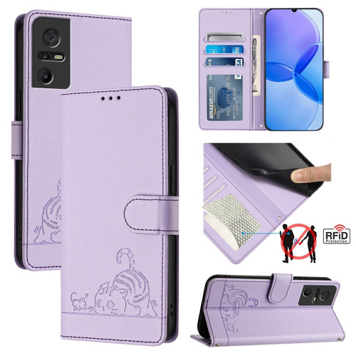 Phone Cases - TCL Embossed Lanyard Leather Pattern RFID Purple