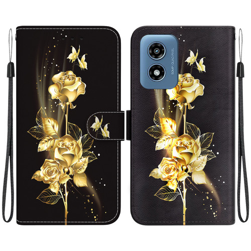 Motorola Moto G Play 2024 Crystal Texture Colored Drawing Leather Phone Case - Gold Butterfly Rose