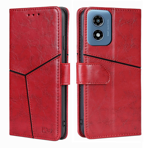 Motorola Moto G Play 2024 Geometric Stitching Leather Phone Case - Red