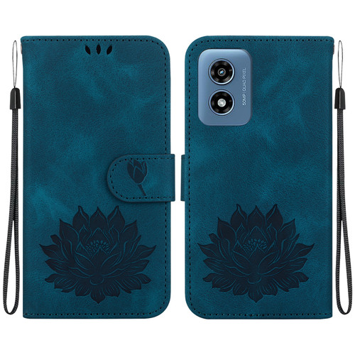 Motorola Moto G Play 2024 Lotus Embossed Leather Phone Case - Dark Blue