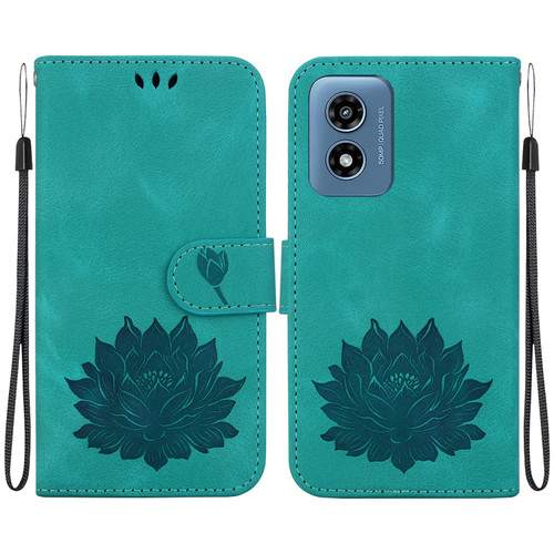 Motorola Moto G Play 2024 Lotus Embossed Leather Phone Case - Green