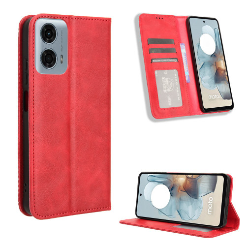 Motorola Moto G Power 5G 2024 Magnetic Buckle Retro Texture Leather Phone Case - Red