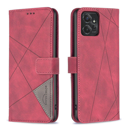 Motorola Moto G Power 5G 2024 Magnetic Buckle Rhombus Texture Leather Phone Case - Red