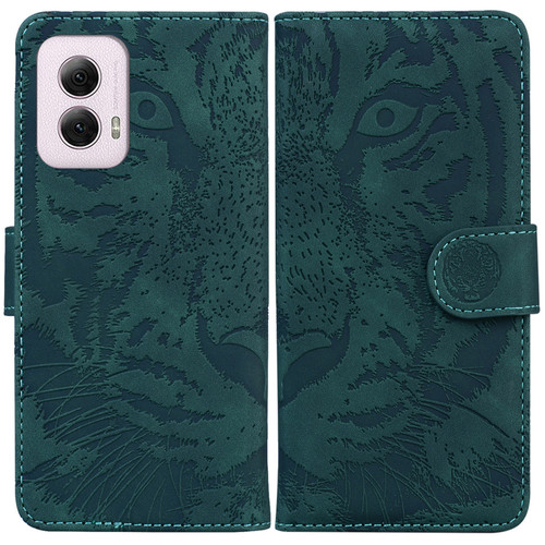 Motorola Moto G Power 5G 2024 Tiger Embossing Pattern Leather Phone Case - Green