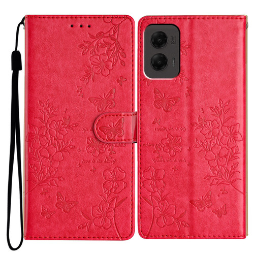 Motorola Moto G Stylus 5G 2024 Butterflies and Flowers Leather Phone Case - Red