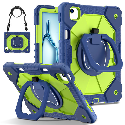 iPad Air 11 2024 Contrast Color Robot Silicone Hybrid PC Tablet Case - Navy Yellow Green