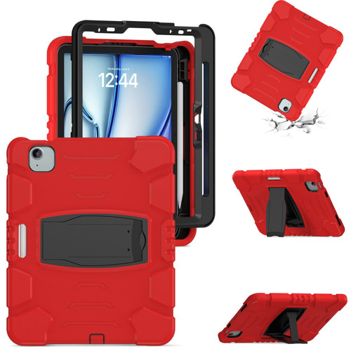 iPad Air 11 2024 3-Layer Silicone Hybrid PC Tablet Case - Red Black