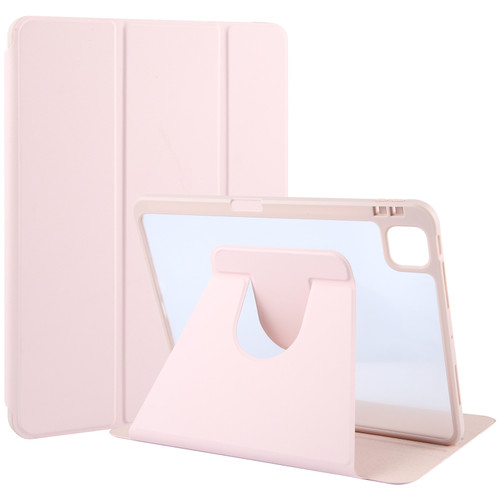 iPad Air 11 2024 / Air 5 / Air 4 GEBEI Acrylic TPU 3-folding Rotating Smart Tablet Leather Case withh Pen Slot - Pink