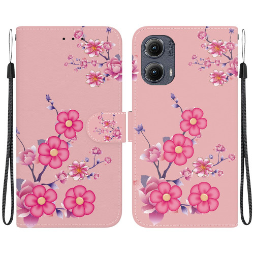 Motorola Edge 2024 Crystal Texture Colored Drawing Leather Phone Case - Cherry Blossoms