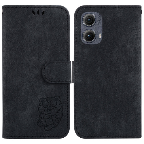 Motorola Edge 2024 Little Tiger Embossed Leather Phone Case - Black