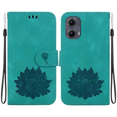 Motorola Edge 2024 Lotus Embossed Leather Phone Case - Green