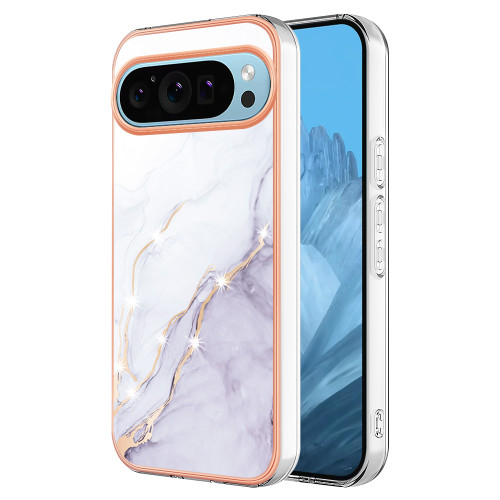 Google Pixel 9 / 9 Pro Electroplating Marble Dual-side IMD Phone Case - White 006